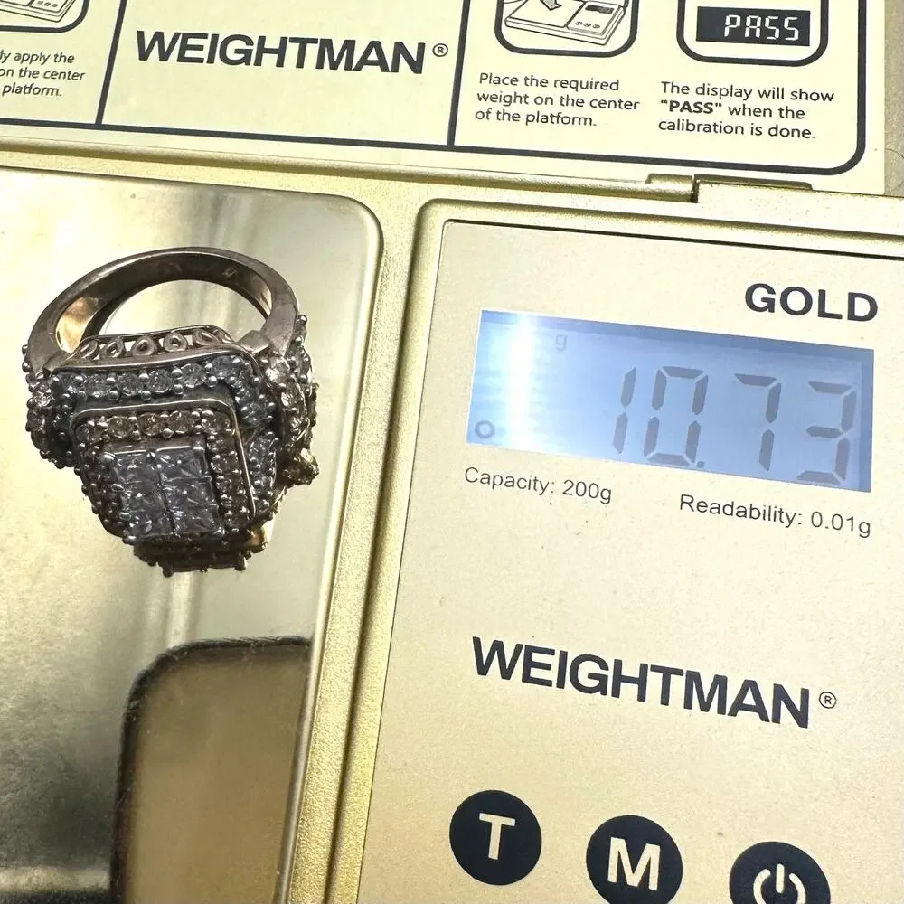 SJ 925 sterling silver gold vermeil clear champagne CZ cocktail ring size 7